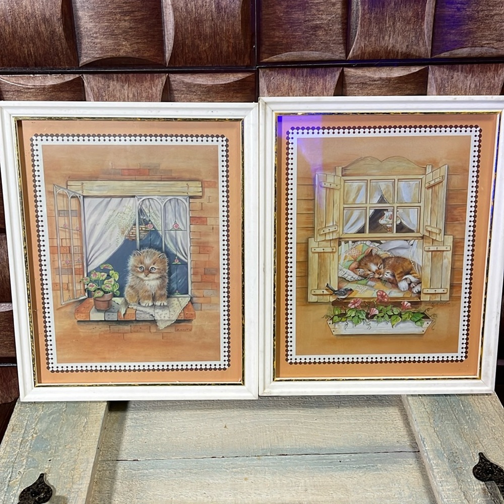 Vintage Cat prints 9x11 set of 2